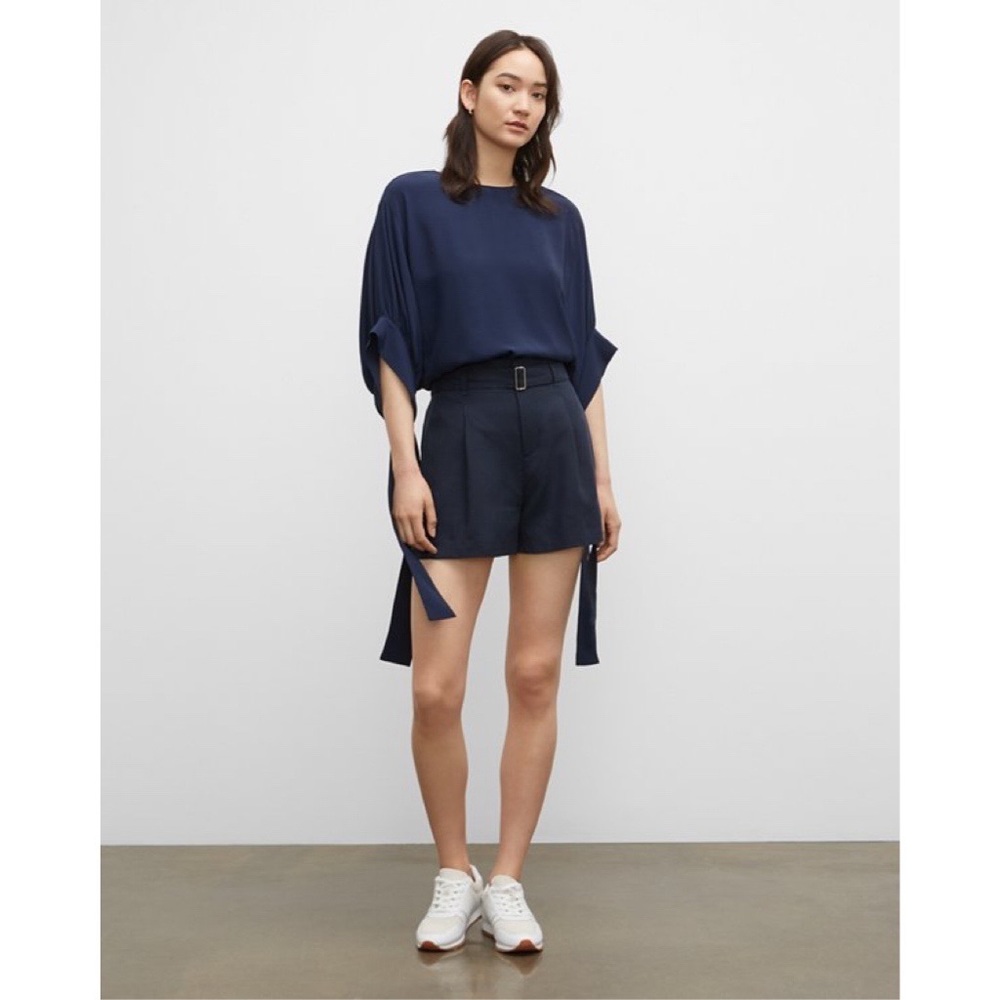 Club Monaco Navy Blue Draped Short-Sleeve Blouse